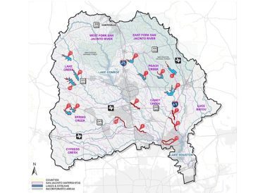 drainage map of San Jacinto region including counties, watersheds, lakes, and streams