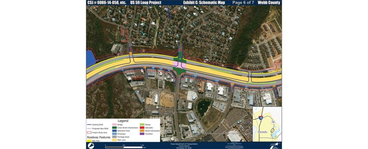 schematic map of right of way US 59 International Blvd to Loop 20 Interchange